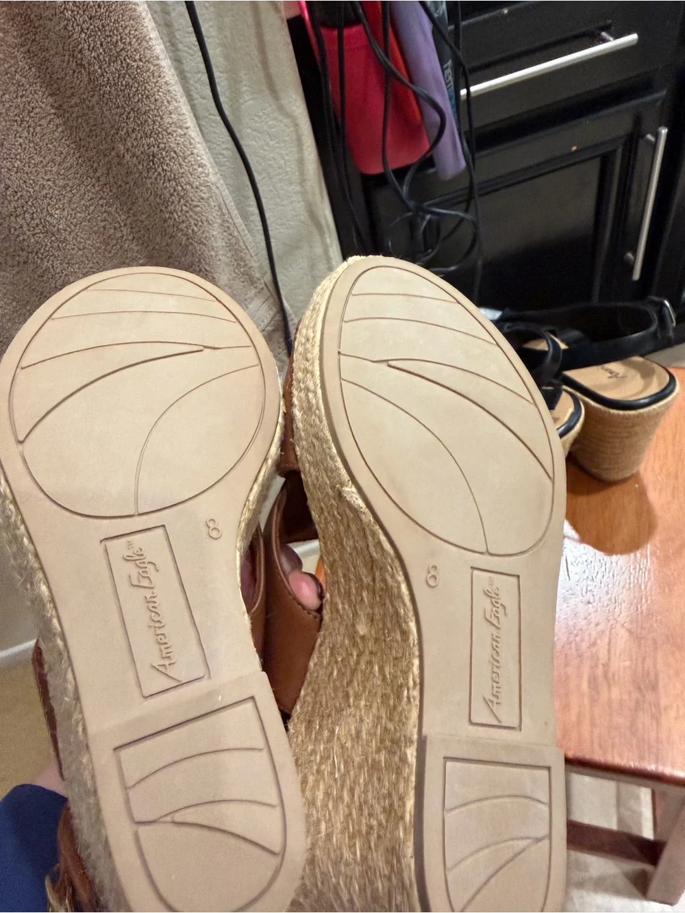 American Eagle Outfitters Crisscross Wedge Sandals in Black and Brown